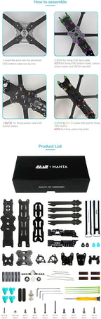 SPARKHOBBY Axisflying Manta 3.6inch Squashed-X Carbon Fiber Frame Kit Wheelbase 162mm Suitable for Gemfan-3630 Prop 3.6¡± Freestyle Drones (3.6 Manta KIT)