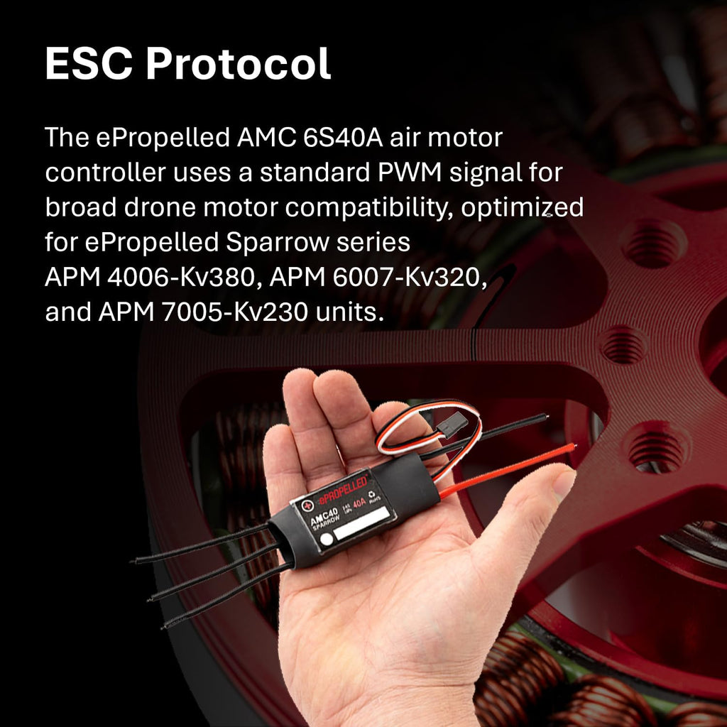 Sparrow Series AMC 6S40A ESC Drone Motor Controller - Lightweight Drone Components, PWM Electronic Controllers for Brushless Motors, 2-6s LiPo