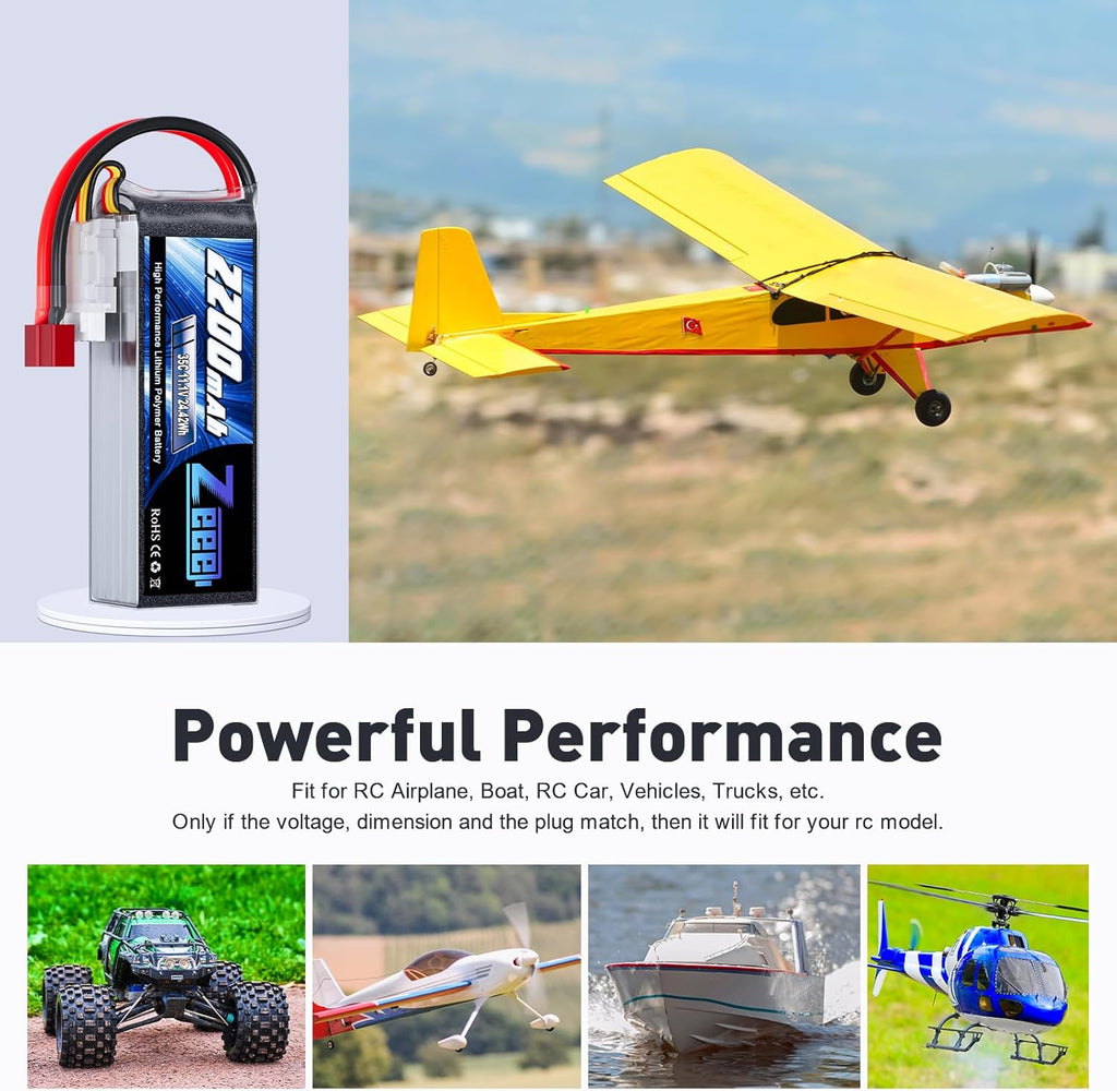 Zeee 3S LiPo Battery 2200mAh 11.1V 35C Soft Case Battery with T Connector for RC Airplane RC Quadcopter Helicopter Drone FPV (2 Pack)