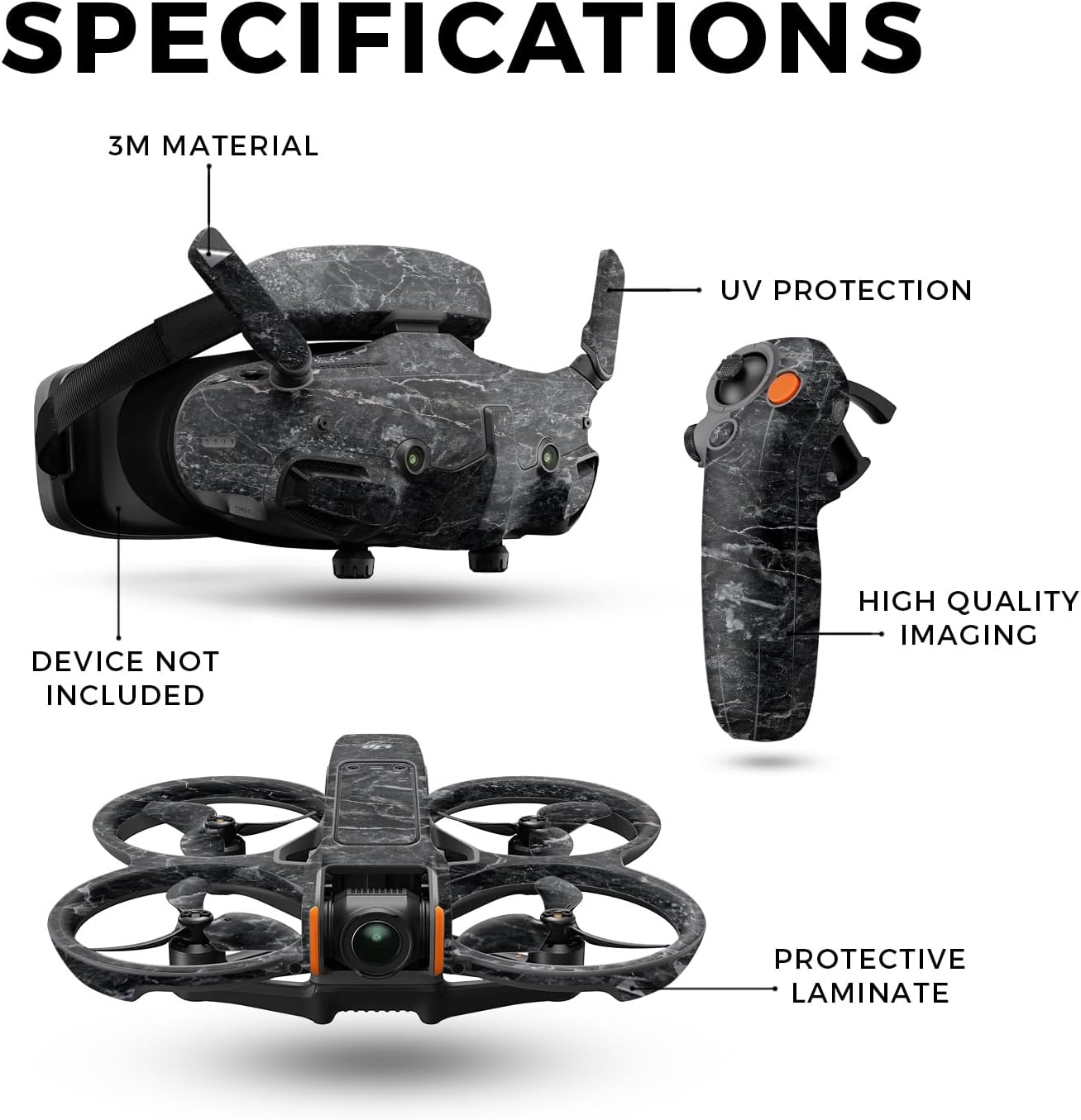 Drone Skin Compatible with DJI Avata 2 Bundle (2024) - Onyx Marble - Premium 3M Vinyl Protective Wrap Decal Cover - Easy to Apply | Crafted in The USA by MightySkins