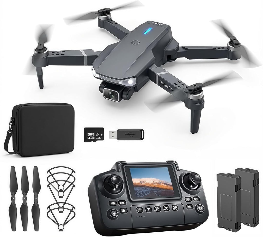 E88 Drone with Screen Controller with SD card, Foldable Mini Drone for Beginners, 2 Batteries, 360¡ã Flips Waypoint Fly, Active Obstacle Avoidance, One Key Take Off/Landing. (2 batteries - Black)