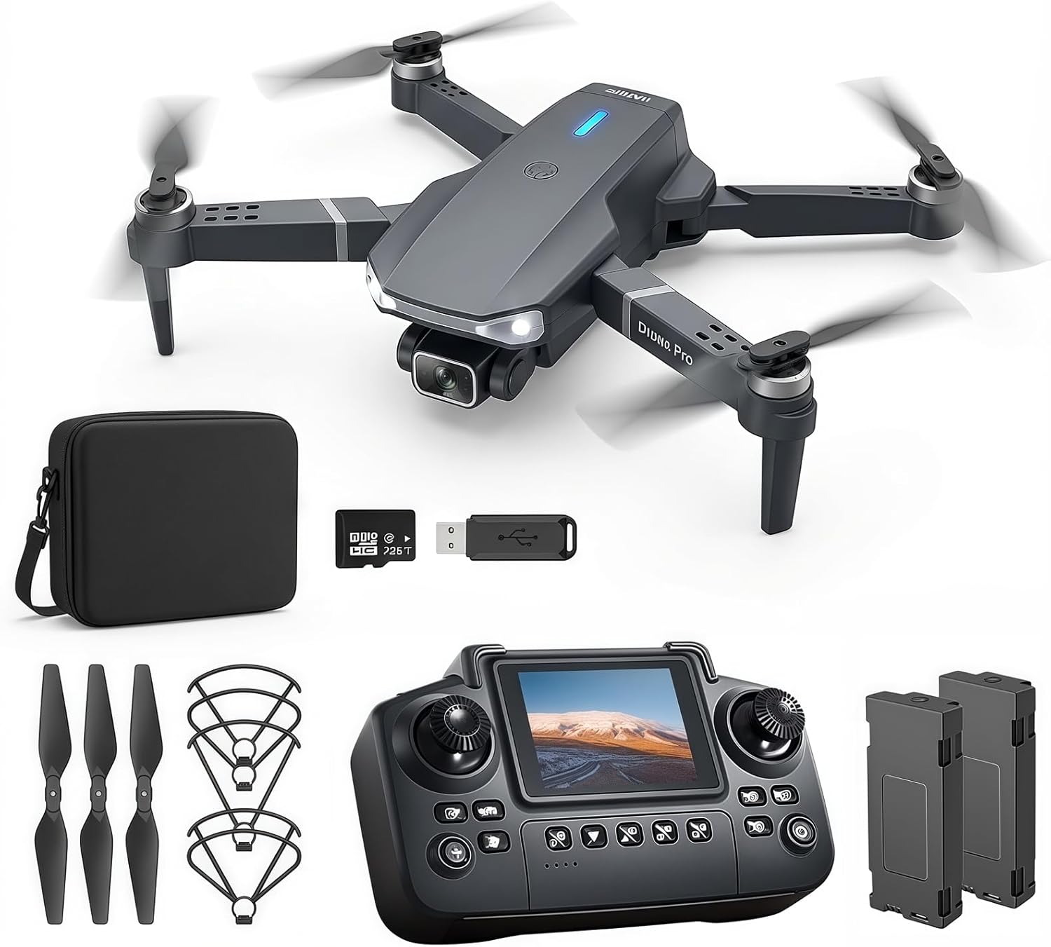 E88 Drone with Screen Controller with SD card, Foldable Mini Drone for Beginners, 2 Batteries, 360¡ã Flips Waypoint Fly, Active Obstacle Avoidance, One Key Take Off/Landing. (2 batteries - Black)
