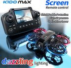 K100 Mini Drone with Screen Controller with SD Card, Two-batteries, Optical Flow Positioning, All-round Protection for Flight Paddles, Suitable for Beginner. (2 batteries - Black)