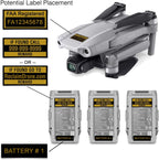Mavic Air 2 - DJI - FAA Drone Identification Bundle - Labels (3 Sets) + FAA UAS Registration ID Card for Commercial Pilots + 3 to 12 Battery Labels