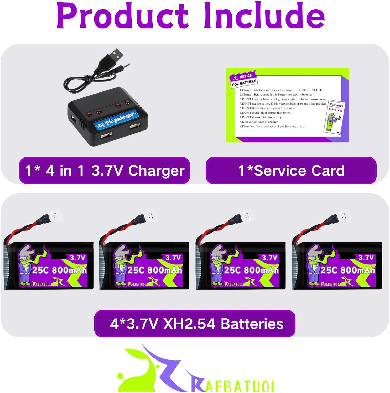3.7V 800mAh 25C Molex/XH2.54 Plug 802540 Rechargeable LiPo Batteries,Fit for Q9S Drones Force1 UFO Syma X5 X5SW X5C X5C1 Hengqi 905 Cheerson CX-30 BEZGAR HQ053/HQ051 RC Quadcopter with 4 in 1 Charger