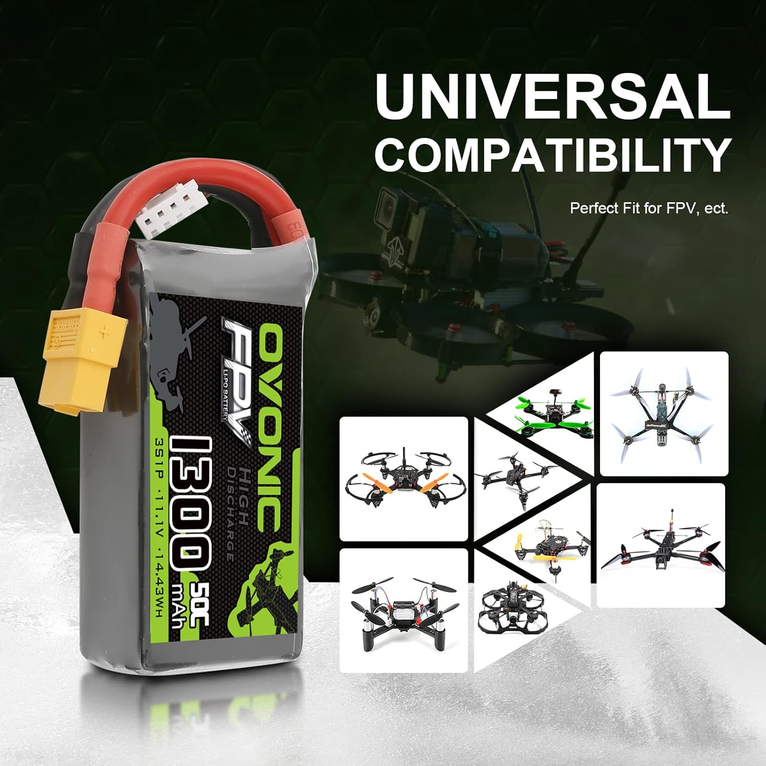 OVONIC 3S Lipo Battery 50C 1300mAh 11.1V Lipo Battery with XT60 Connector for RC FPV Racing Drone Quadcopter