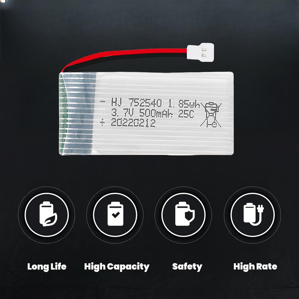 2 Pcs 3.7V 500mAh 25C 752040 Rechargeable Lipo Battery with USB Charger for Syma X5C cheerson CX30 skytech M68 BBS 868 Quadcopter RC Drone Spare Parts