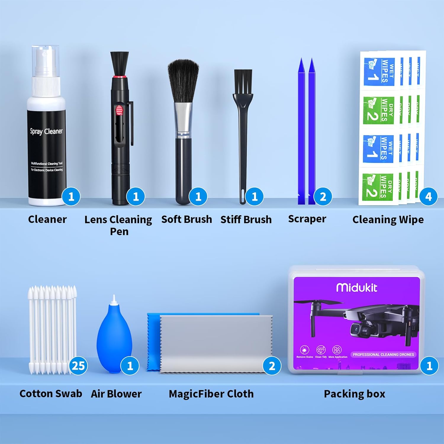 Drone Cleaning Kit for DJI, Holy Stone, Scoot, FPV Drone, Hobby RC Quadcopters Multirotors - with Spray Cleaner for Screen Lens