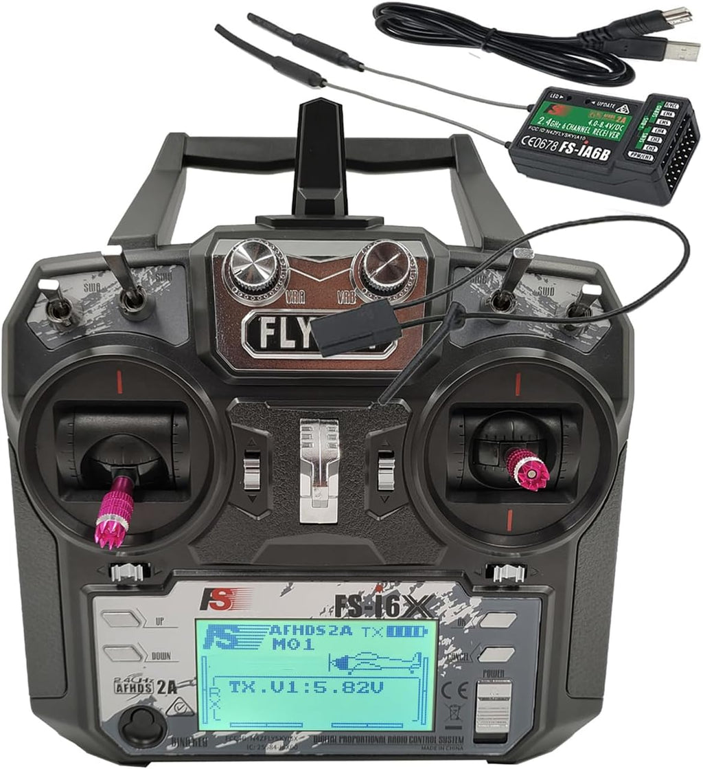 FS-i6X RC Transmitter and Receiver FS-iA6B iBus 10 Channel or PWM 6CH 2.4GHz Fly AFHDS2A Sky Radio Control System for FPV Drone Multirotor, Fixed-Wing, RC Car, RC Boat (Mode-2)