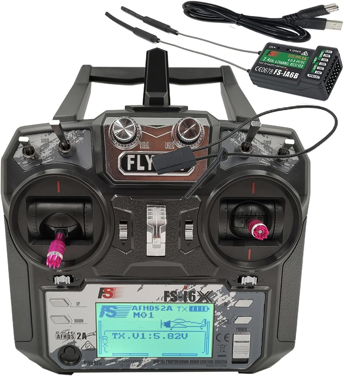 FS-i6X RC Transmitter and Receiver FS-iA6B iBus 10 Channel or PWM 6CH 2.4GHz Fly AFHDS2A Sky Radio Control System for FPV Drone Multirotor, Fixed-Wing, RC Car, RC Boat (Mode-2)