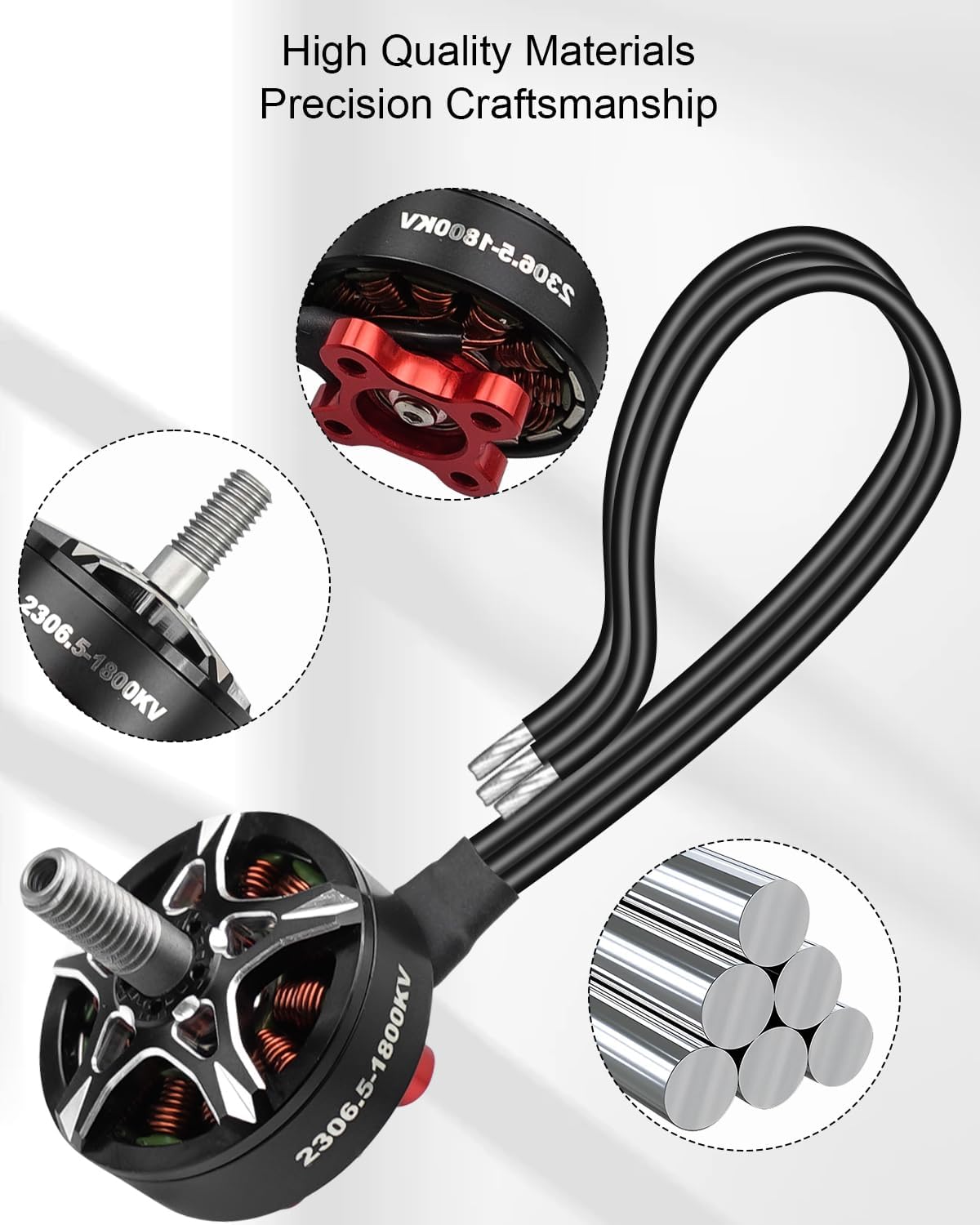 FPV Drone Motor 2306.5 1800KV 6S Brushless Motor Fit for FPV Racing Drone QAV Quadcopter, 4 Pcs