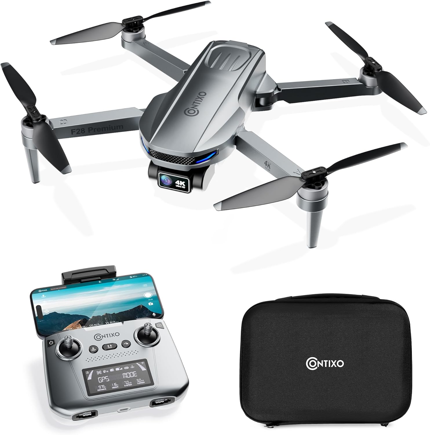 Contixo F28 Premium Two-Axis Gimbal Drone for Adults, 4K Zoom Camera, Brushless Motor, 23 Min Flight, Accurate GPS, Auto Return, Follow Me, 110¡ã Wide-Angle FPV, Portable Foldable Drone for Beginners