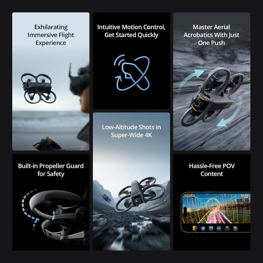 DJI Avata 2 Fly Smart Combo (Single Battery), FPV Drone with Camera 4K, Immersive Experience, One-Push Acrobatics, Built-in Propeller Guard, 155¡ã FOV, Camera Drone with Goggles N3 and RC Motion 3