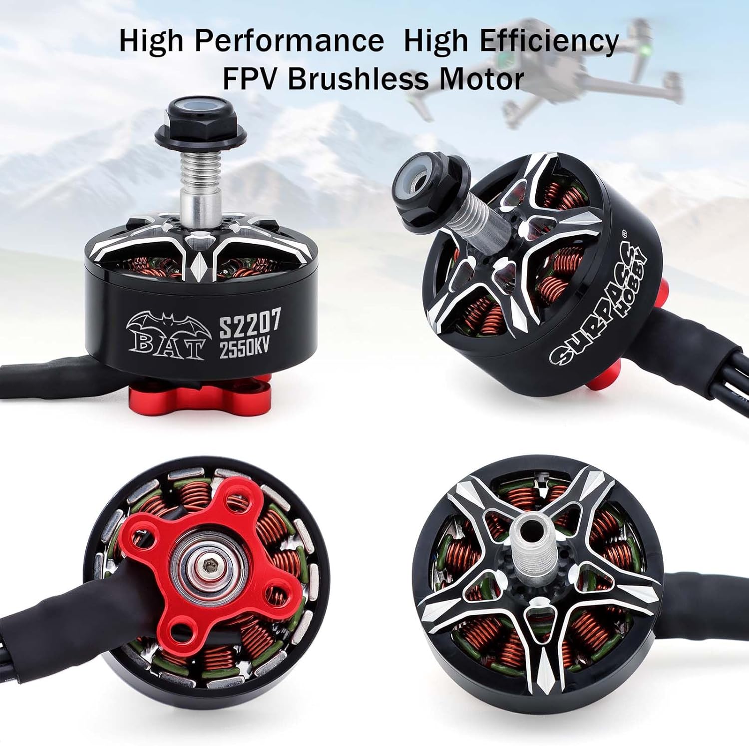 Surpass Hobby S2207 Brushless Motor 2550KV 4S Drone Motor fit for 5-6inch Propellers RC Models FPV Racing Drone Quadcopte(4Pack)