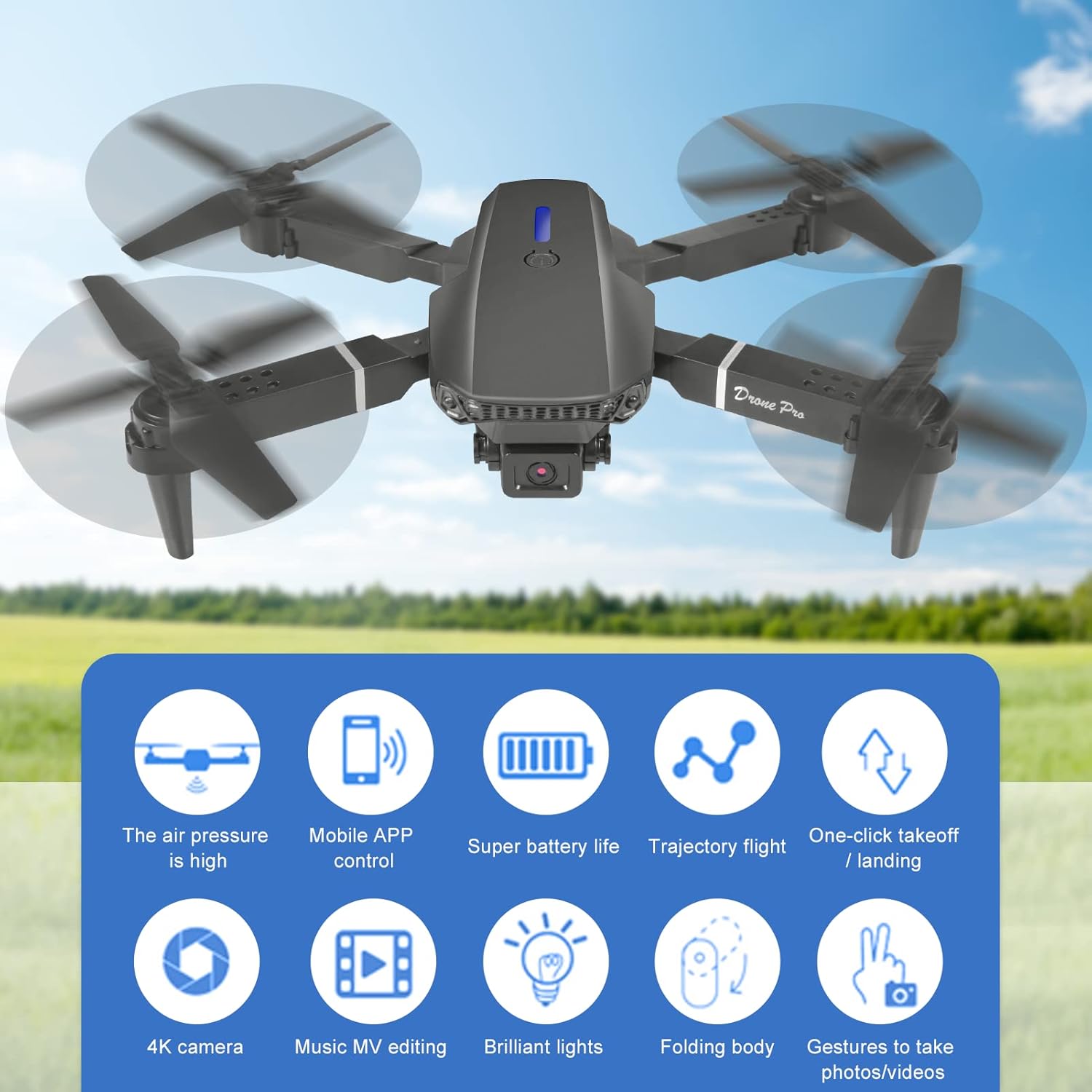 Mini Drone with Camera, 4K HD FPV Drone, Altitude Hold, Gesture Selfie, One key Return/Emergency Stop, 3D Flips, Waypoint Fly, 2 Batteries, Foldable Drones for Kids and Beginners