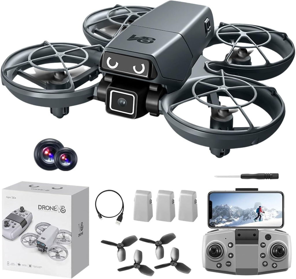 HD Camera Drone with 3 Batteries for Adults Beginners, Optical Flow Positioning Altitude Hold 360¡ã Flips, One Key Takeoff/Landing Headless Mode, V86 Mini RC Quadcopter for Outdoor Indoor Videos Drones