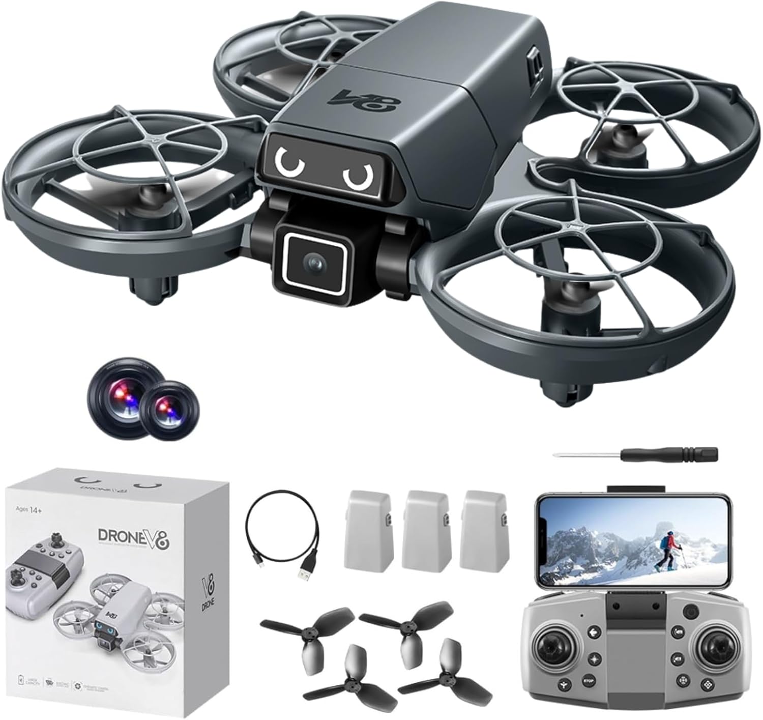 HD Camera Drone with 3 Batteries for Adults Beginners, Optical Flow Positioning Altitude Hold 360¡ã Flips, One Key Takeoff/Landing Headless Mode, V86 Mini RC Quadcopter for Outdoor Indoor Videos Drones