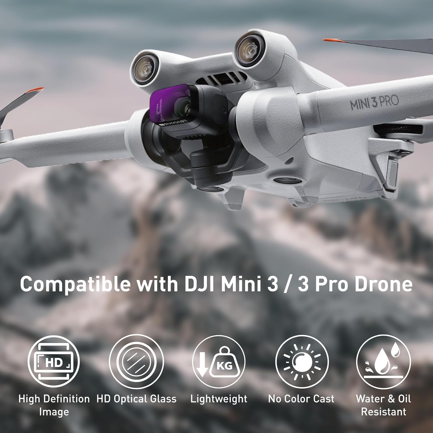 ND Filter Set for DJI Mini 3 / Mini 3 Pro Drone, 4 Pack PL ND8 ND16 ND32 Neutral Density Filter, Multi Coated HD Optical Glass with Aluminum Alloy Frame