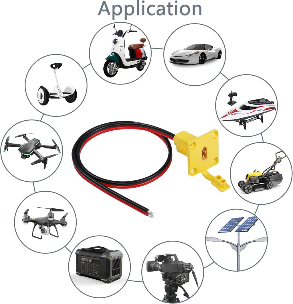 CERRXIAN 2FT 12AWG XT60 Male Bare Wire with Mount Panel, XT60 Male Plug with Mout Panel to Open Bare Wire for RC Lipo Battery FPV Drone