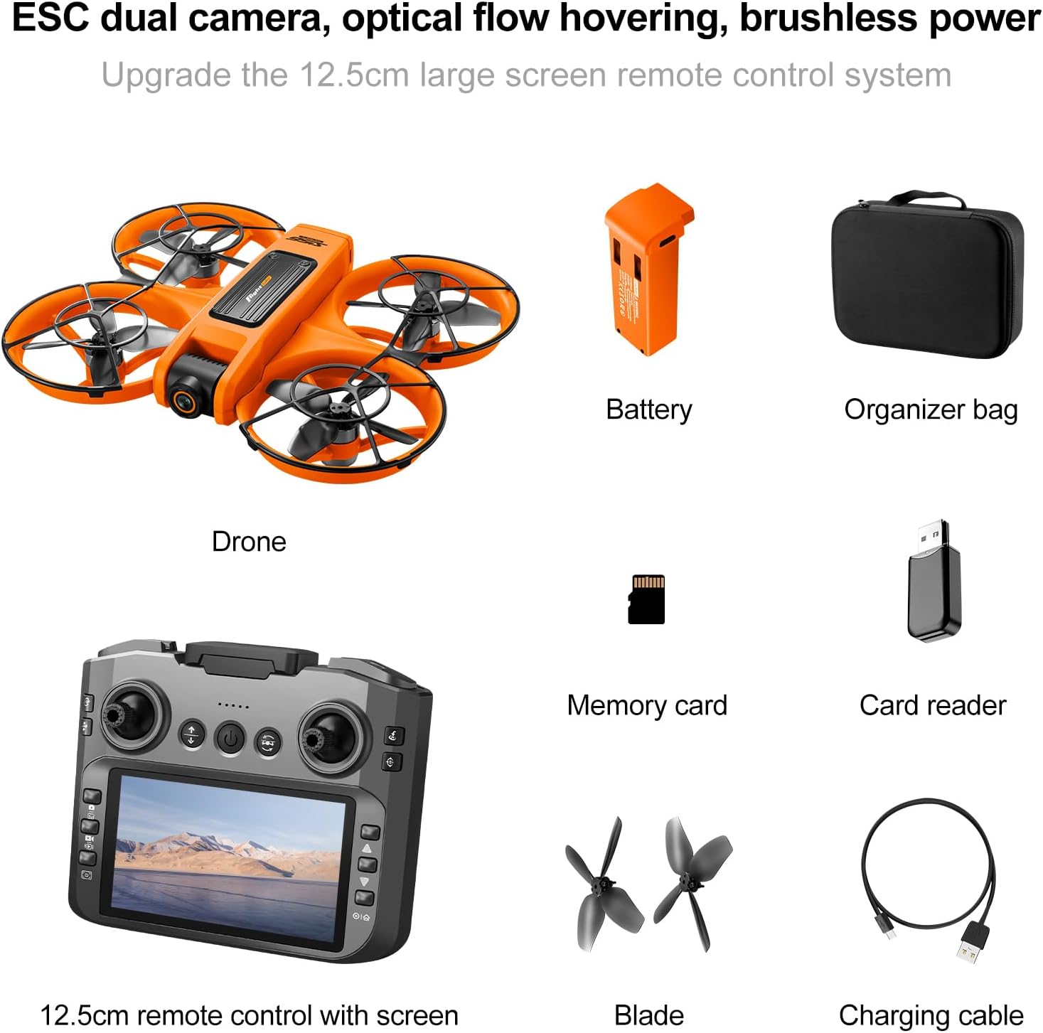 RC Drone with HD Dual Camera & Night LED, Brushless Motor Optical Flow Positioning Headless Mode S156 Mini Quadcopter, Beginner-Friendly FPV Photography Drones with 2 Batteries for Adults (Orange)