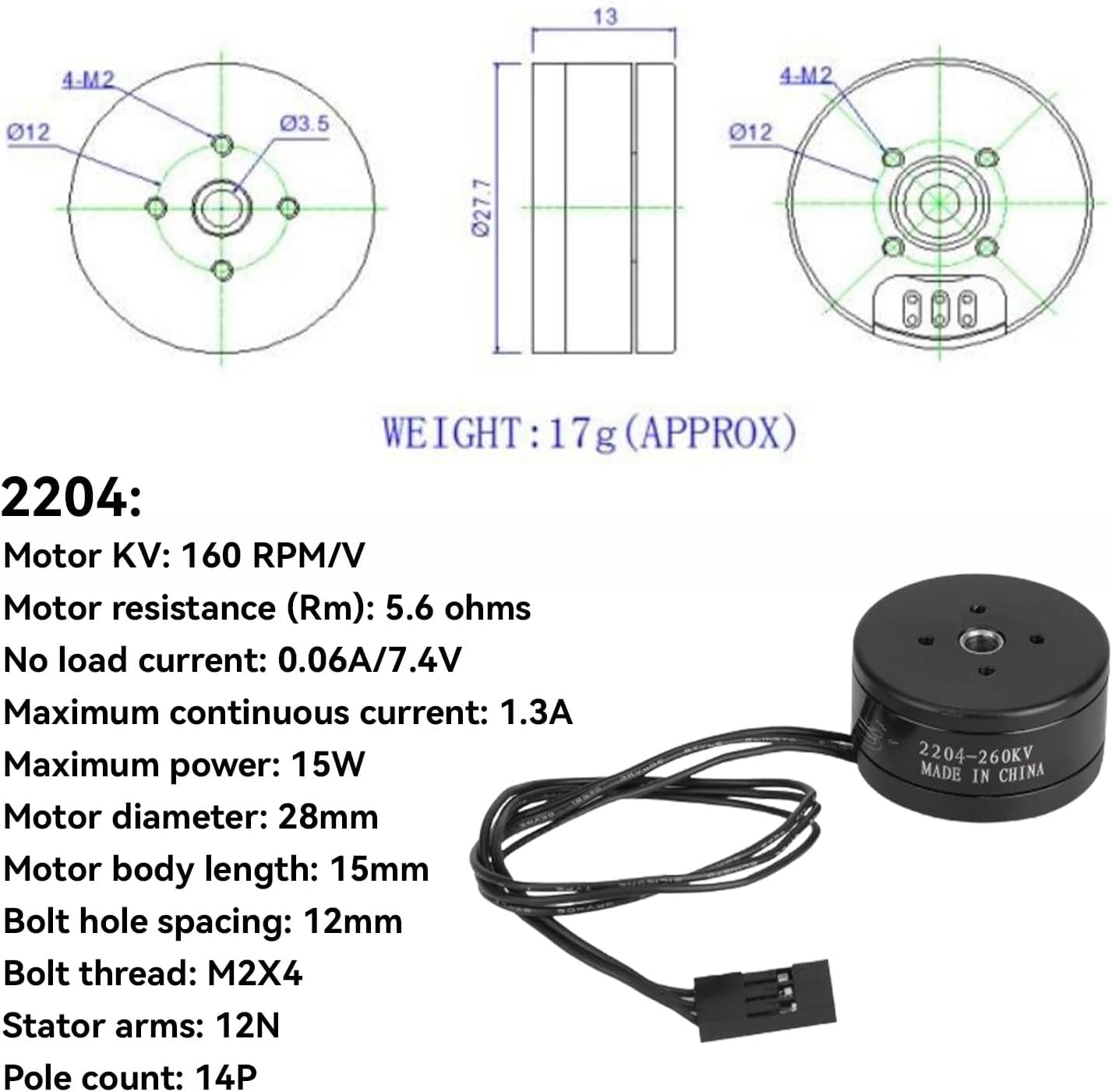 Hapivida Outdoor Brushless Motor 260kv RC Drones Bl Camera Accessory for Gimbal