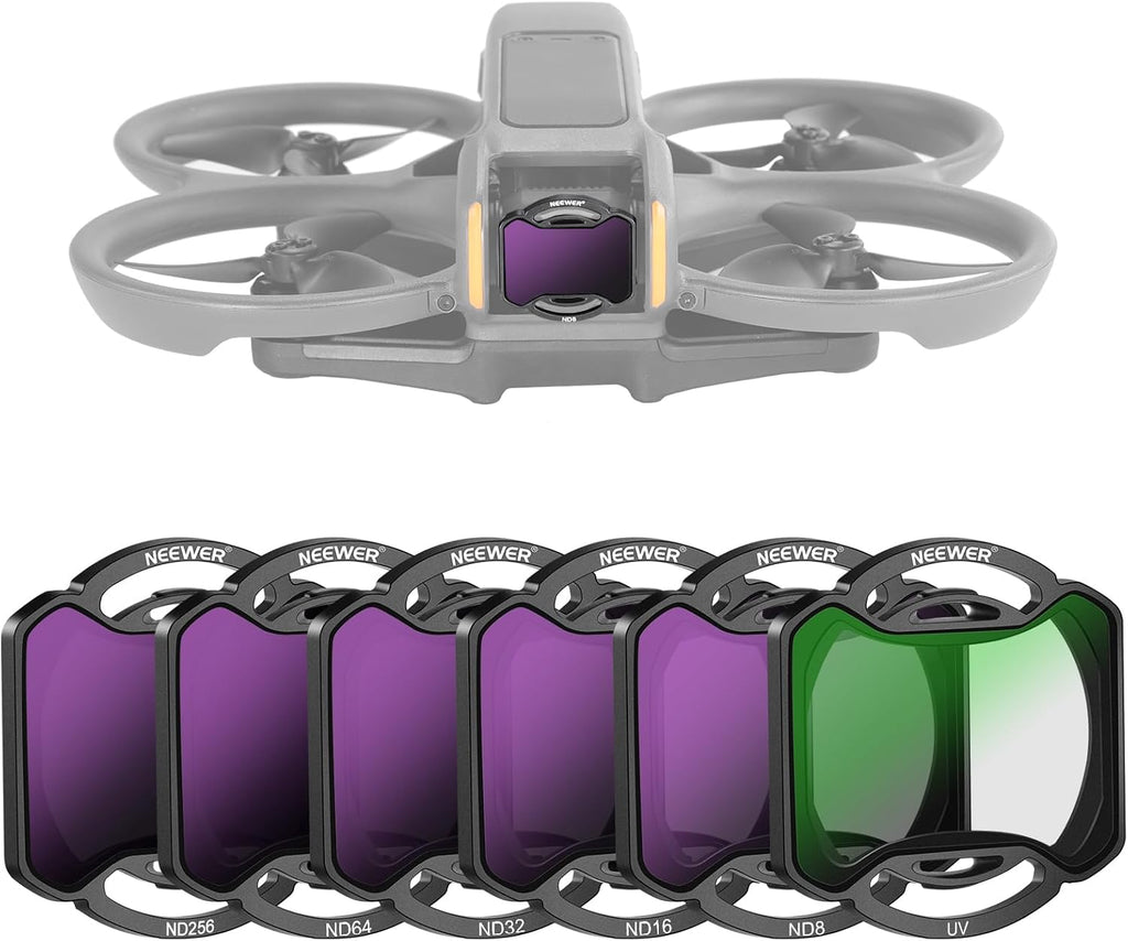 NEEWER Snap On ND&UV Filter Set Compatible with DJI Avata 2, 6 Pack UV & Neutral Density Filters ND8 ND16 ND32 ND64 ND256 Drone Lens Accessories with Ultra Slim Frame & Double Sided Coated HD Glass