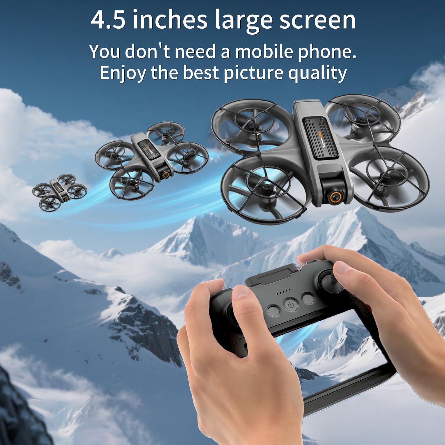 4.5 HD Screen Remote Control Drone with 2K Dual Camera & Brushless Motors, 360¡ã Protection Safety Quadcopter, Auto Hovering, 3D Flips, Headless Mode, Follow Me, LED Light, WiFi FPV, 2 Batteries 30 Min Flight, Great Gift for Adults, Kids, Beginners