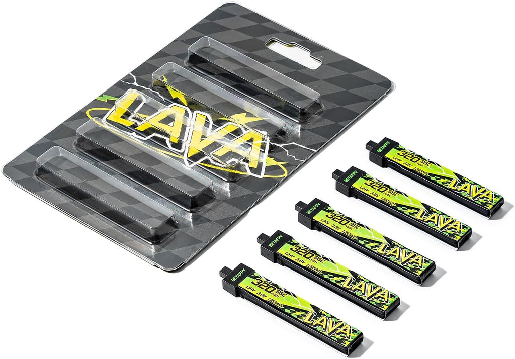 BETAFPV 5pcs Lava II 1S 320mAh Battery 3.8V 95C LiHV Battery with BT2.0 Connector Compatible with 1S Tiny Whoop Drone Quadcopter Like Cetus FPV Kit, Air65, Meteor65 Pro 1S Brushless Drones