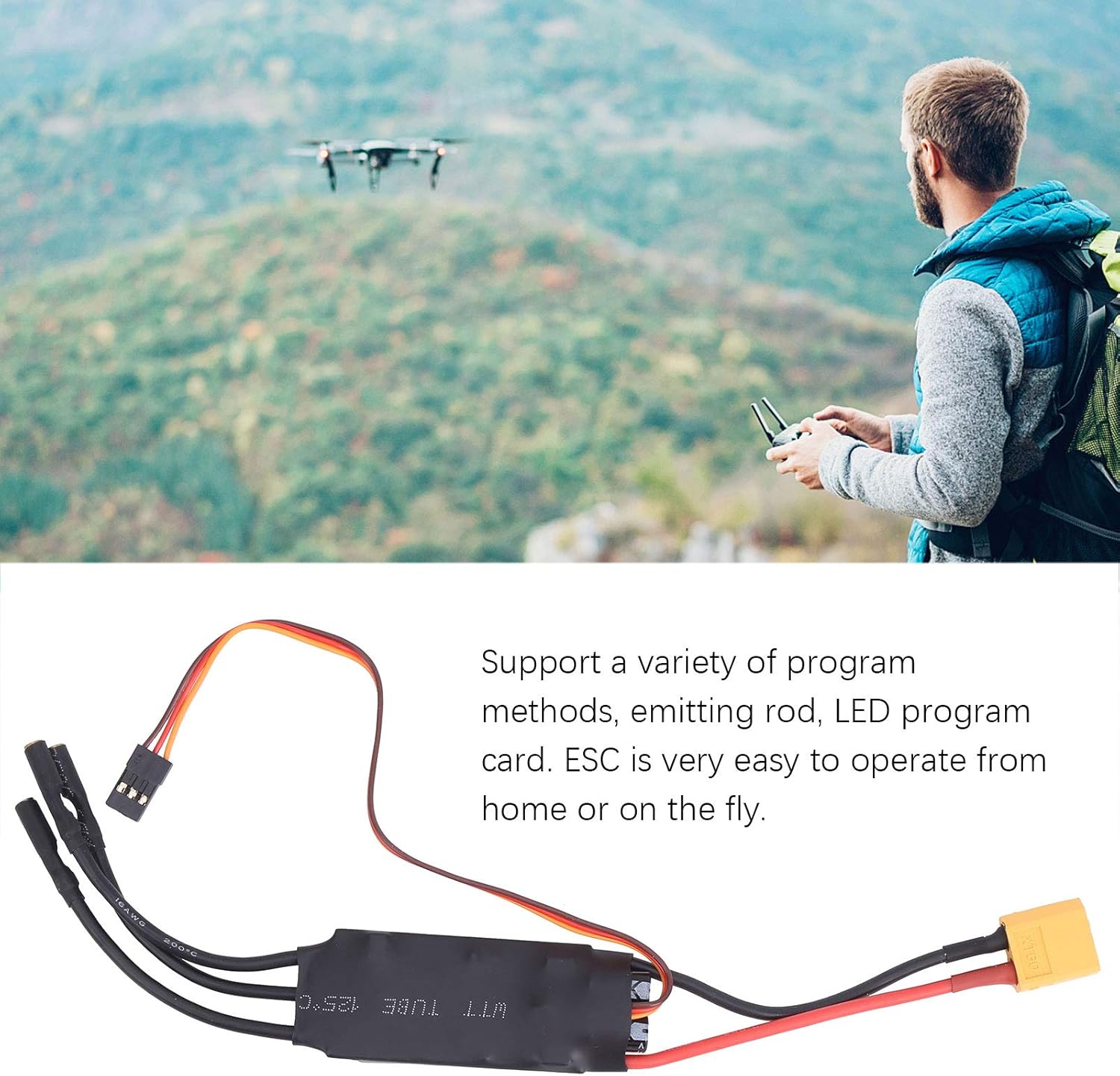 VGEBY Brushless ESC, 40A RC Brushless Motor Electric Speed Controller 5V/3A BEC Output for RC Drone Airplanes Accessory Modeling Accessories 50 Amp Esc Airplane Brushless Esc
