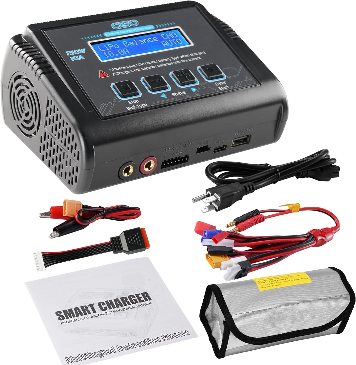LiPo Battery Charger, 150W 10A RC Balance Fast Battery Charger Discharger for 1S-6S LiPo/Li-ion/Life/LiHV Battery 1-15S NiMH/NiCD PB Smart Batteries RC Car Drone