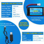 2PCS 3.7V 1200mAh 30C Lipo Battery with USB Charging Cable Molex Plug for SYMA X5SW X5SC X5SC-1 KY601S RC Drone Lithium Battery Accessories (2PCS Battery+2 USB)