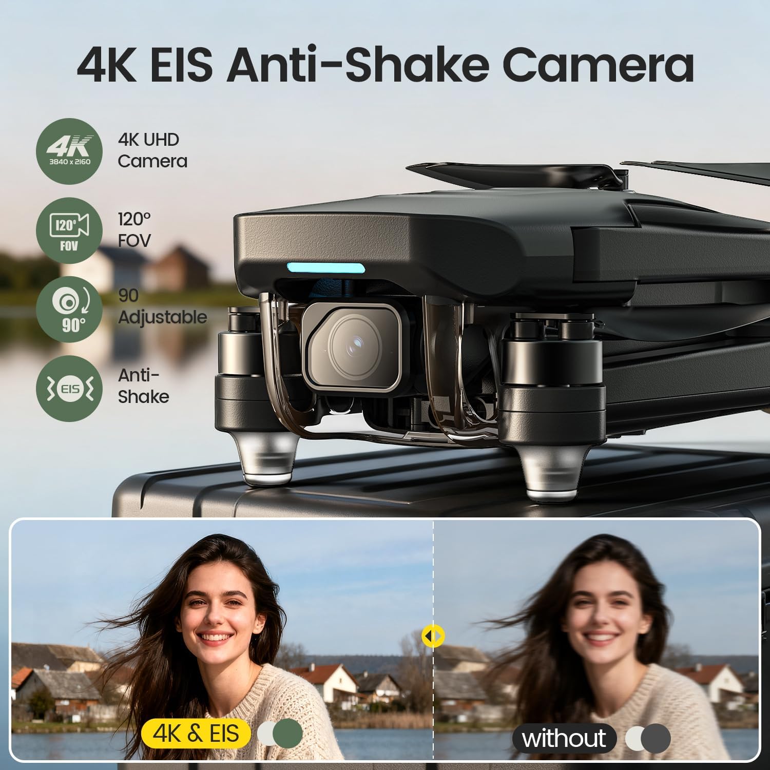 Holy Stone HS175G GPS Drone With 4K EIS Camera For Adults, 249g Foldable RC Quadcopter With Auto Return, Follow Me, 60 Mins Flight Time, Battery Fast Charge, Headless Mode, Upgraded HS175D