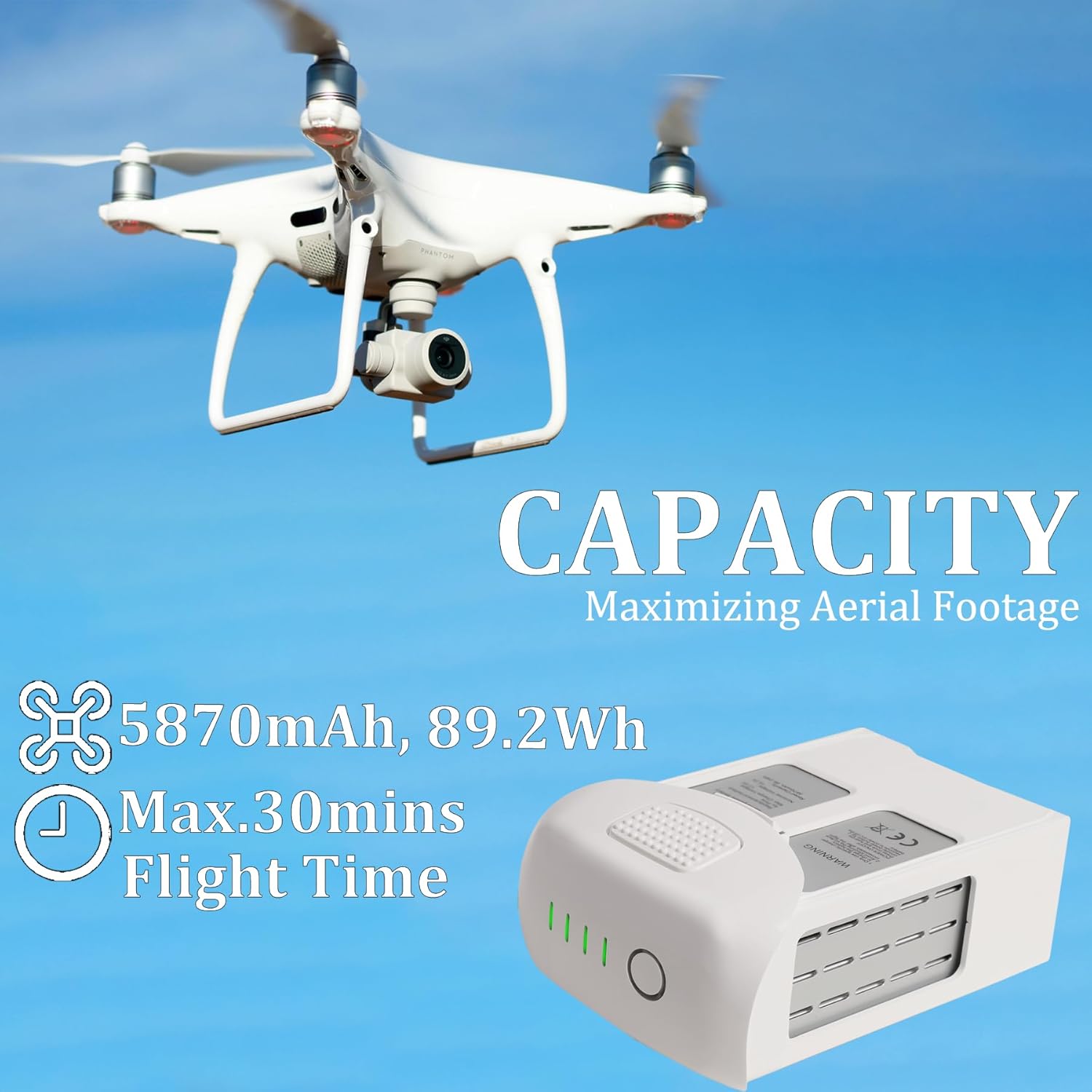 Phantom 4 Battery, 5870mAh-15.2V Intelligent Flight Drone Battery Replacement for DJI Phantom 4 Standard/Pro/RTK/Advanced/Pro v2.0