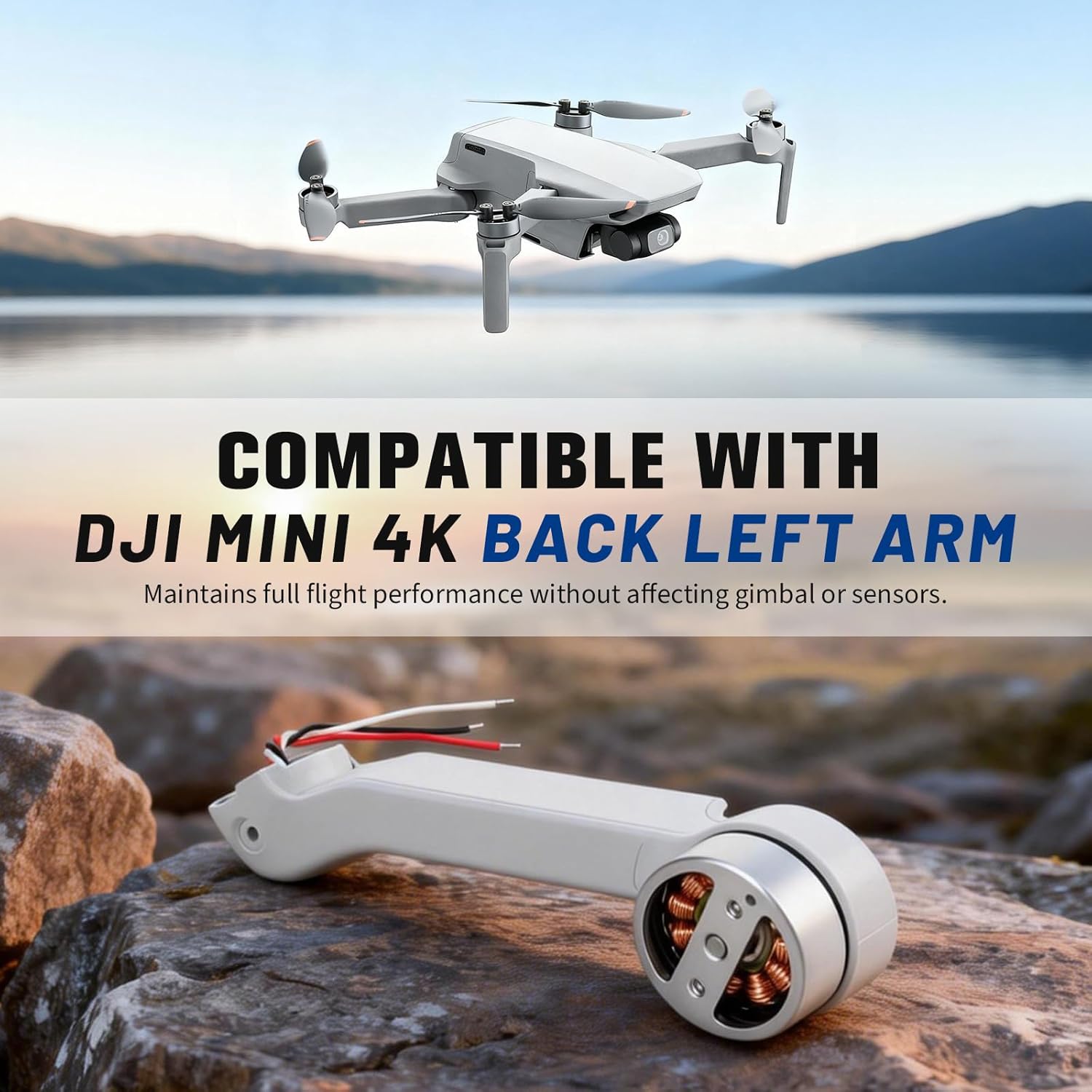 Mini 4K Drone Motor Arm Assembly Replacement Rear Left Arm, Compatible with DJI Mini 4K Spare Parts