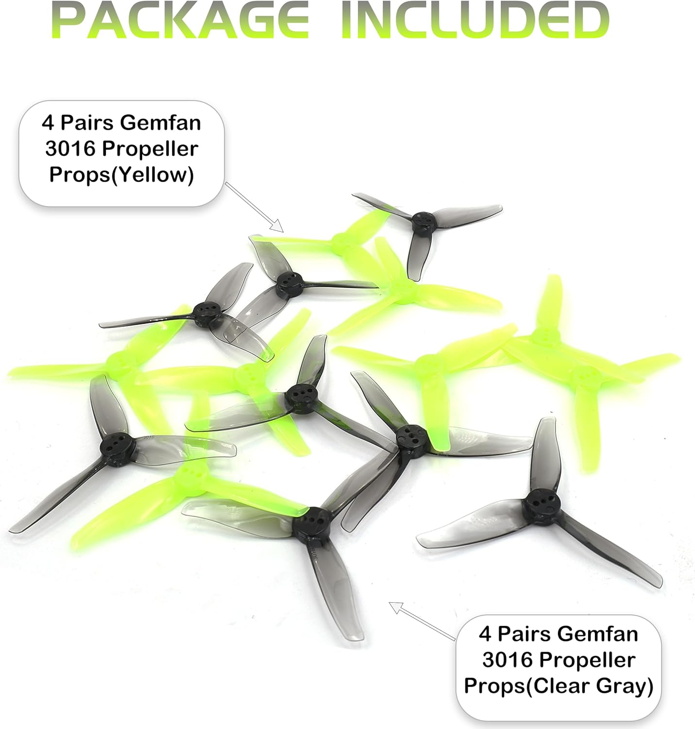 3016 3-Blade 3inch Propeller Props 1.5mm Hole for 1108-1308 Brushless Motors, FPV Racing Drone, Toothpick Quadcopters(Gray+Yellow)