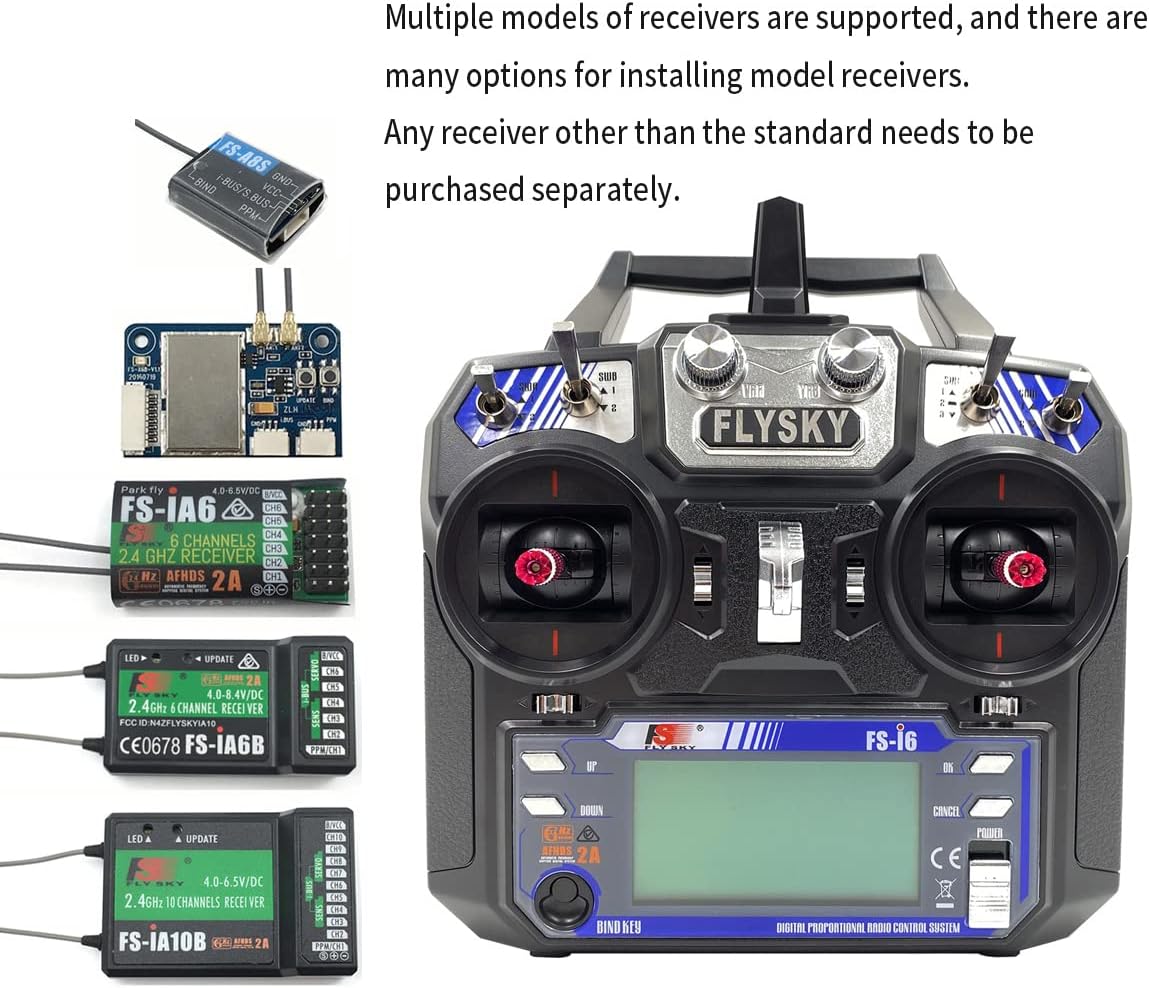 DTXMX Flysky FS-i6 6 Channels 2.4G RC Transmitter and Receiver FS-iA6B Radio Controller for Helicopter Quadcopter FPV Drone (Mode_2)