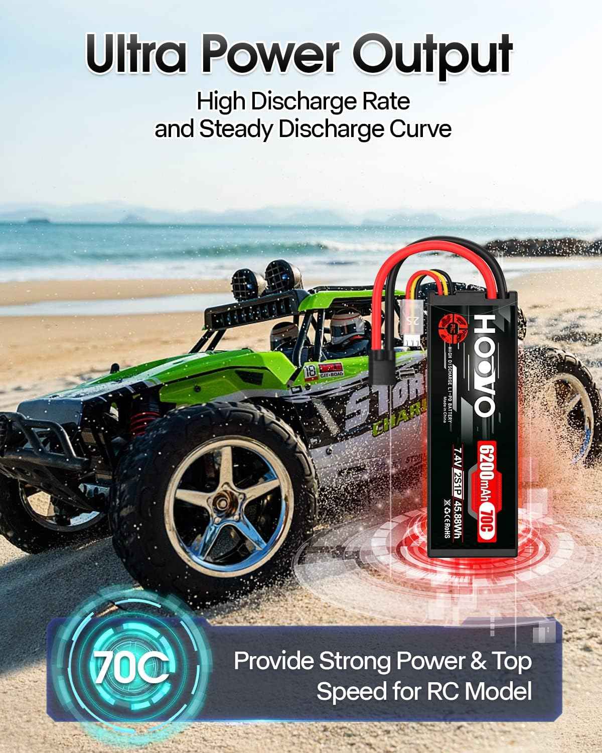 HOOVO 7.4V 70C 6200mAh 2S Lipo Battery Hard Case with Tracxas Plug for RC Car RC Helicopter RC Truck RC Truggy Airplane Quadcopter UAV Drone FPV (2 Packs