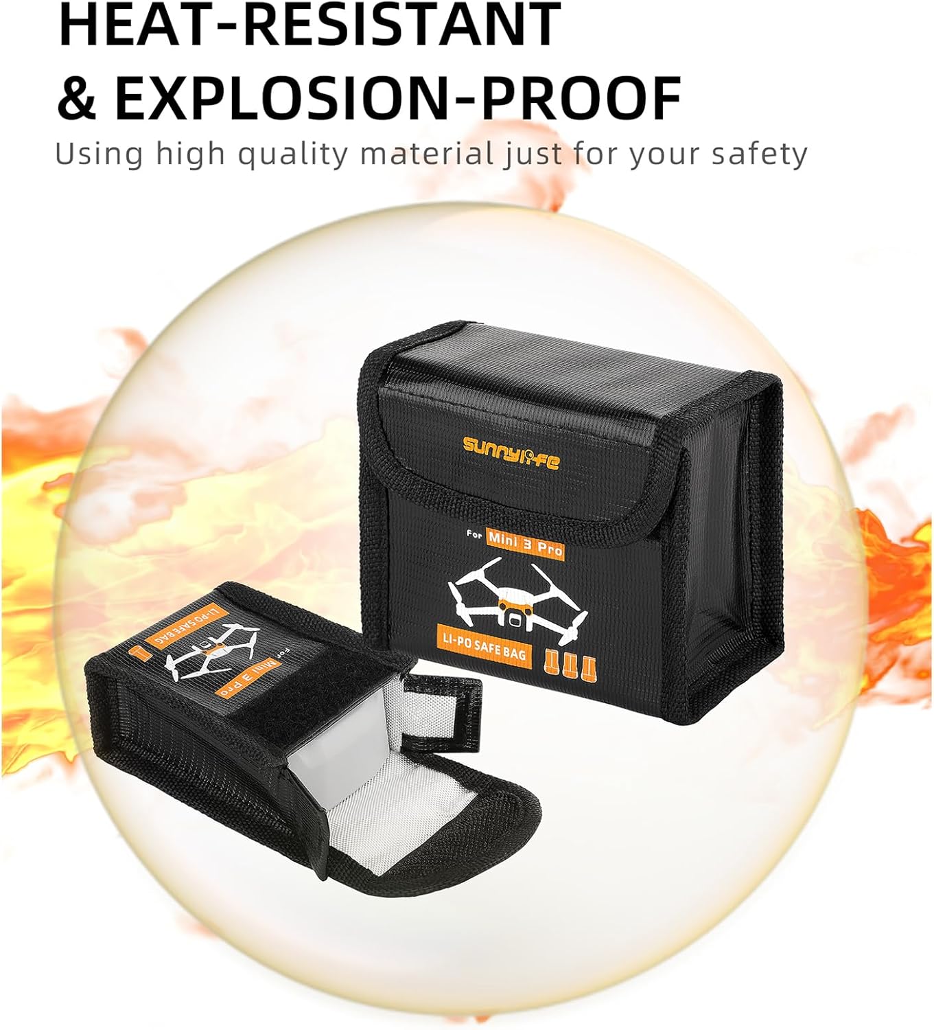 Lipo Battery Safe Bag Fireproof Safety Charging Storage Bag For DJI Mini 5/4/3 Pro Battery Accessories (Large - for 3pcs batteries)