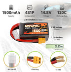 OVONIC 14.8V 120C 1500mAh 4S Lipo Battery Battery with XT60 Plug for FPV Drone Quadcopter Helicopter Airplane RC Boat RC Car RC Models(2 Pack)