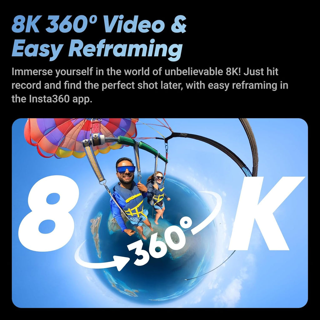 Insta360 X4 No Drone Bundle - 8K Waterproof 360 Action Camera, 4K Wide-Angle Video, Invisible Selfie Stick Effect, Removable Lens Guards, 135 Min Battery Life, AI Editing, Stabilization