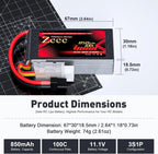Zeee Premium Series 3S Lipo Battery 850mAh 11.1V 100C with XT30 Plug for FPV Racing Drone Quadcopter Helicopter Airplane RC Boat RC Car RC Models(2 Pack)