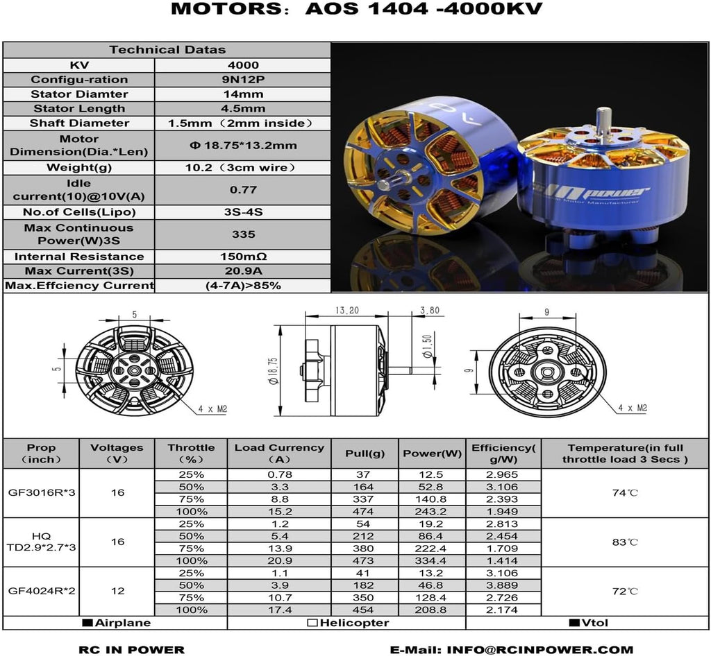 Rcinpower Aos Supernova 1404 4000kv 3S-4S Brushless Motor 2.5-inch and 3-inch Flower Fly Racing FPV Brushless Motor