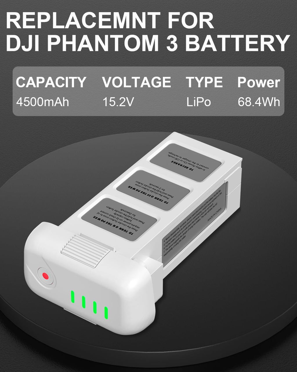 anegine Phantom 3 Battery, 4500mAh 15.2V Intelligent Flight Battery for DJI Phantom 3 Pro, Standard, Advanced, SE Drone
