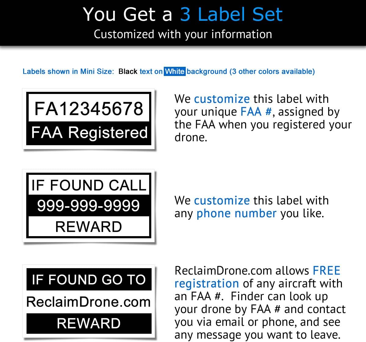 Mavic Air - FAA Drone Identification Bundle - Labels (3 Sets of 3) + FAA UAS Registration ID Card for Hobbyist Pilots + Lanyard and ID Card Holder - Onyx Black Shown