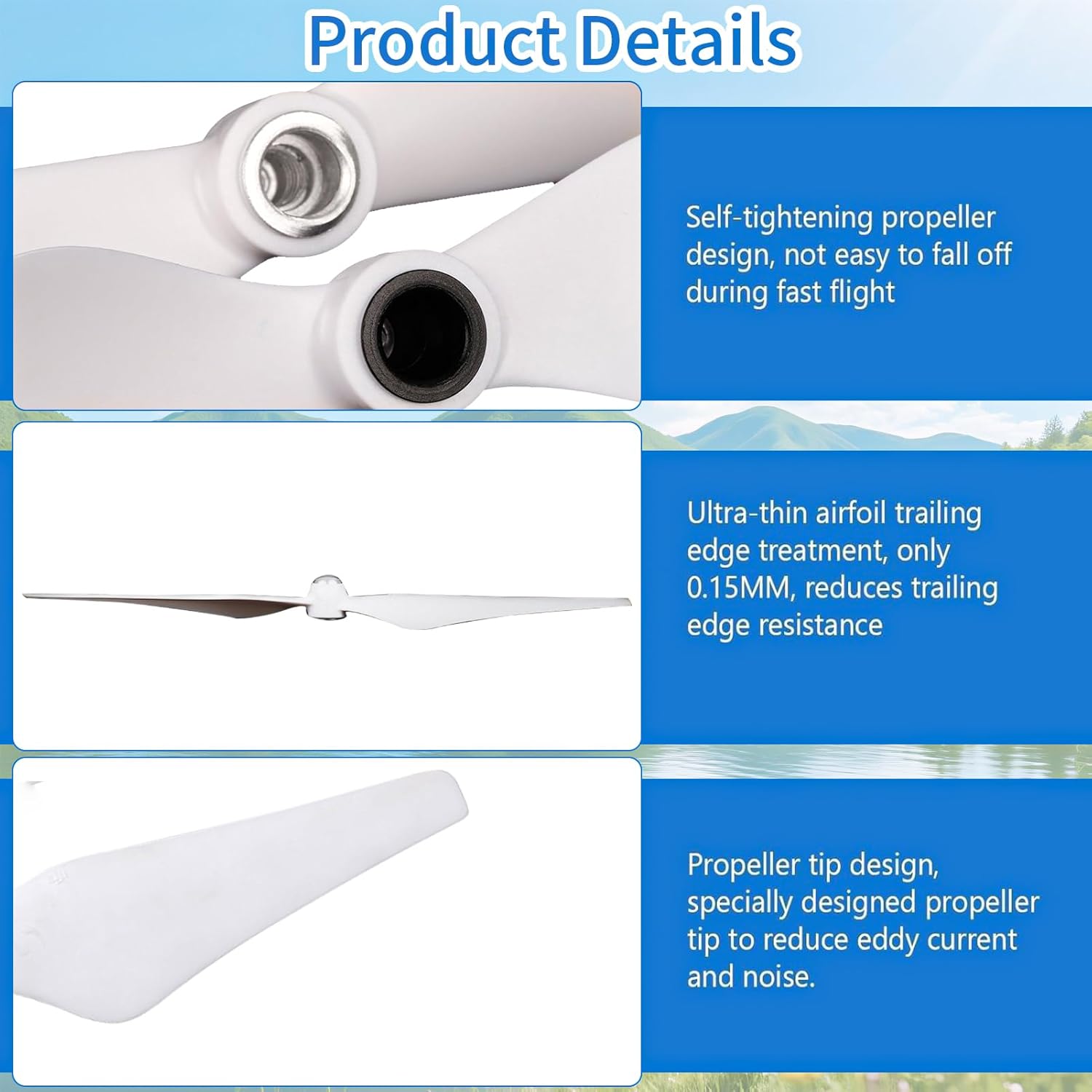 JUSTHERE 4 Pairs 9450 Self Tightening Drone Propeller(4CW+4CCW) for DJI Phantom 2/3/3PRO, Low Noise Propeller, Replacement Parts for Drone Blades