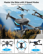 SIMREX Drone with Camera for Adults 4K, Brushless Motor Drones for Kids Beginners, FPV Foldable, Optical Flow & Altitude Hold, WiFi Live Video, Gesture/Voice Controlt,Toys Gifts for Teen Boys (Black)