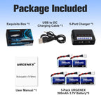 URGENEX 5PCS 3.7V 380mAh Drone Battery 25C 1S Lipo Battery with 5in1 Charger for SYMA Q11 AT-96 TR-C385 TR-P51 TR-F22 H99W H31 H6C H98 Holy Stone HS170G HS170 HS170C HS230 Drone Quadcopter Aircraft