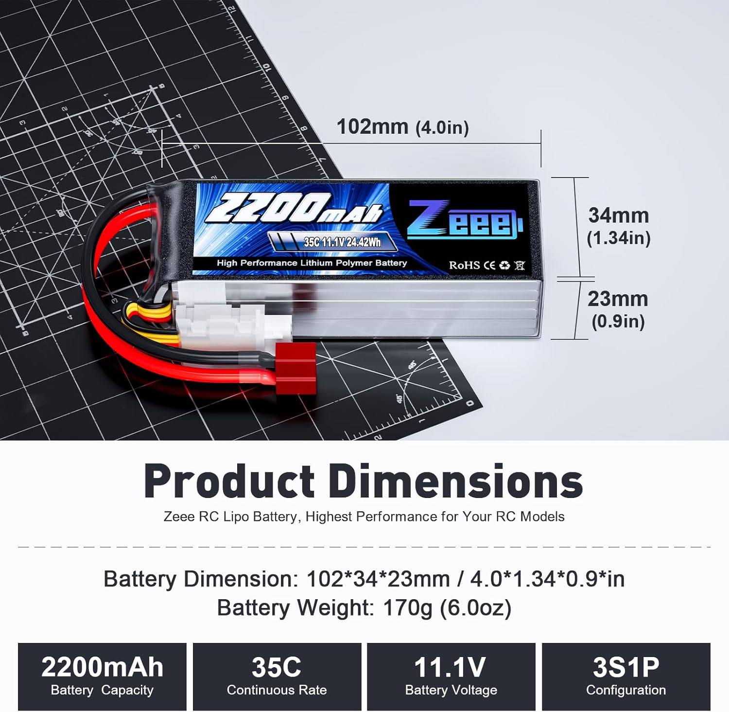 Zeee 3S LiPo Battery 2200mAh 11.1V 35C Soft Case Battery with T Connector for RC Airplane RC Quadcopter Helicopter Drone FPV (2 Pack)