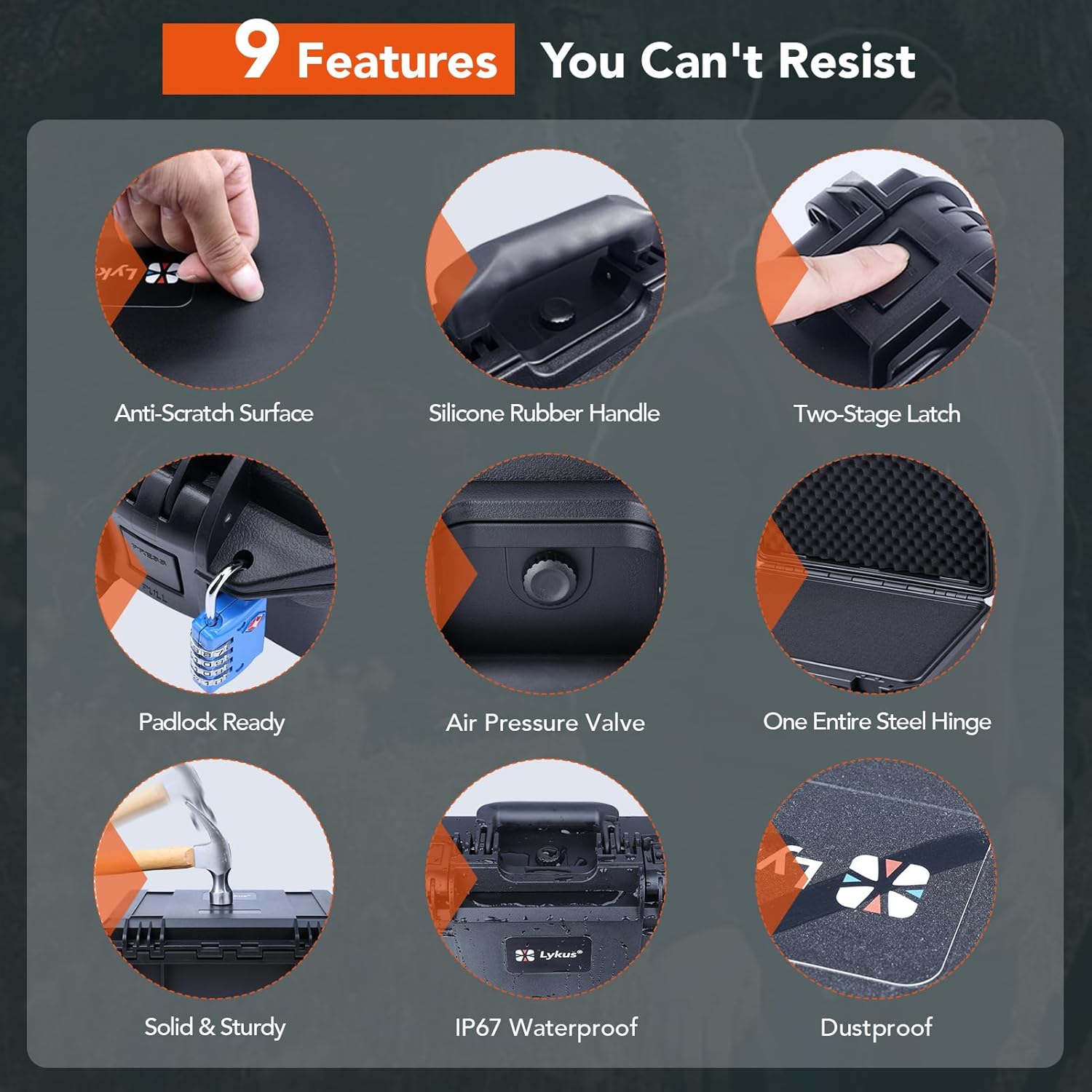 Lykus HC-3920 Waterproof Hard Case with Customizable Foam Insert, Interior Size 15.31x8.94x6.69 in, Suitable for camera, lens, drone, mic, flashlight, electronics, tools, and more