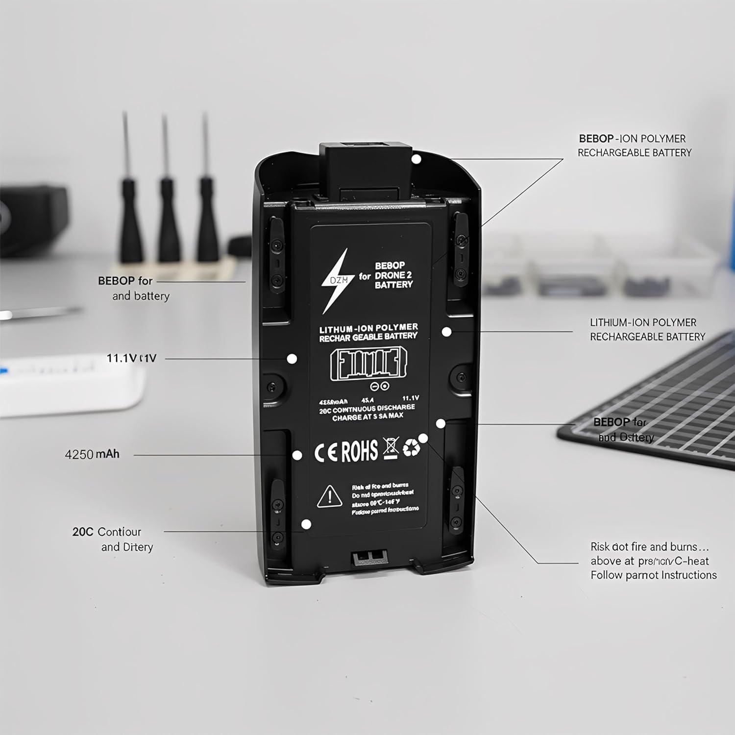 Bebop 2 Battery 2pcs x 4250mAh Lipo Batteries for Parrot Bebop 2 Drone (Do not for Parrot Bebop Drone 1)